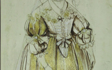 Alix Stone - 'Lucia di Lammermoor' (Opera Costume Design), 20th century pen with ink and w