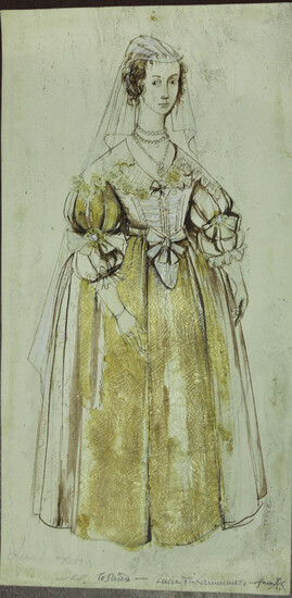 Alix Stone - 'Lucia di Lammermoor' (Opera Costume Design), 20th century pen with ink and w