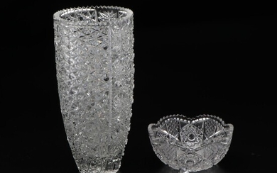 American Brilliant Style Cut Glass Vase, Bowl, and Ashtrays
