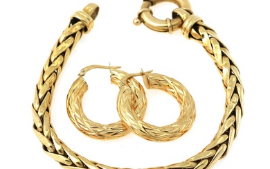 An 18k gold jewellery collection comprising a bracelet and a pair of...