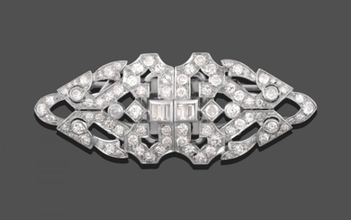 An Art Deco Diamond Double Clip Brooch, the geometric form...