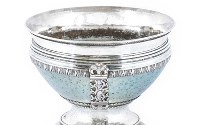 An Arts and Crafts Silver Mounted Ruskin Pottery Pedestal Bowl,...