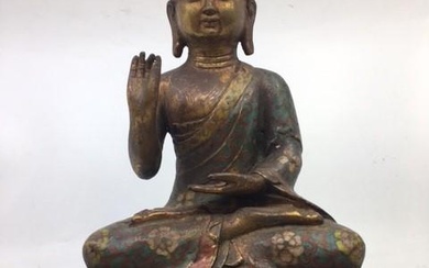 A Chinese bronze Cloisonne decorated Buddha, H:33cm approx.
