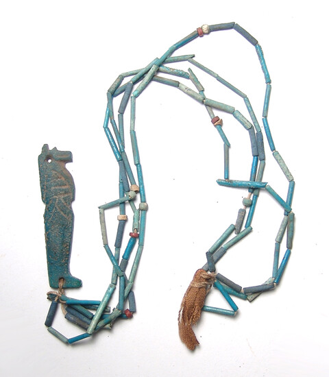 An Egyptian beaded necklace with amulet