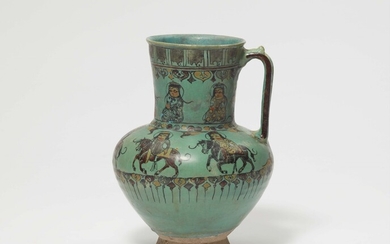An Iranian ceramic jug with horsemen