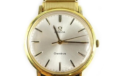 An Omega Geneve gentleman's wristwatch, with circular silvered dial,...