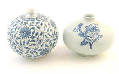An Oriental blue and white vase of globular form
