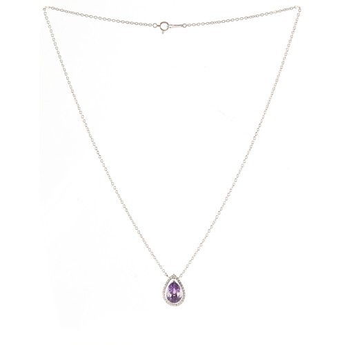 An amethyst & diamond pendant on platinum chain necklace, th...