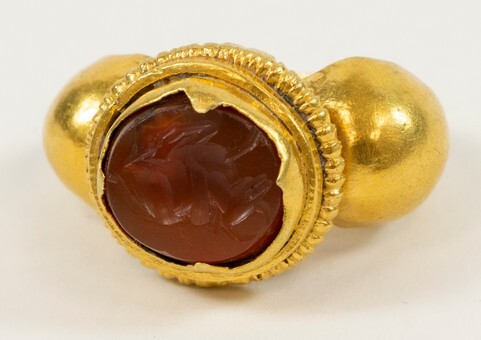 An antique 18k yellow gold Nandi signet ring, set with...