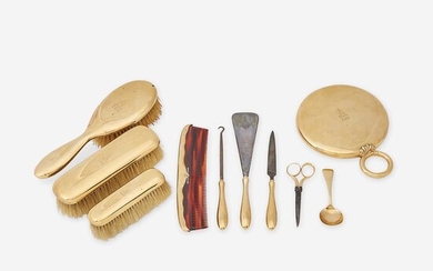 An antique fourteen karat gold and metal vanity set, J.E. Caldwell & Co.