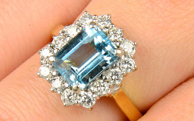 An aquamarine and brilliant-cut diamond cluster ring.