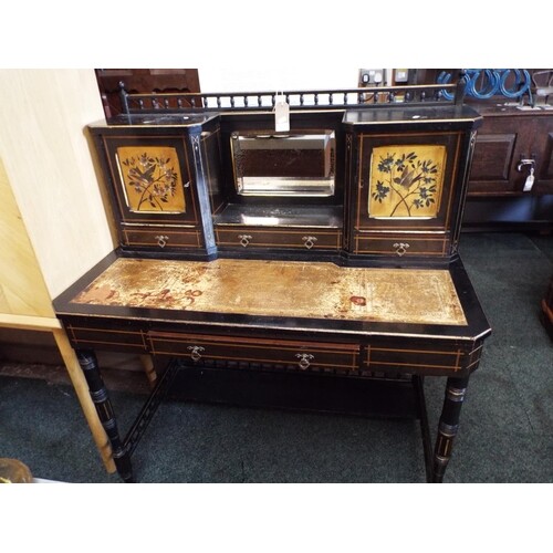 An asthetic movement ebonised and gilt banded writing desk h...