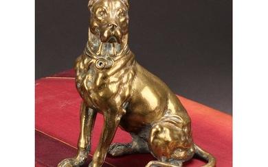 An early 20th century bronze novelty inkwell, as a dog, seat...