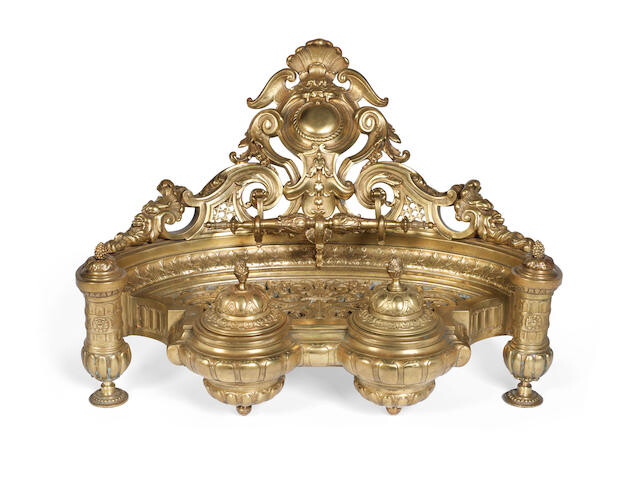 An impressive late 19th century French gilt bronze exhibition encrier designed and manufactured by Henri Perrot, Paris