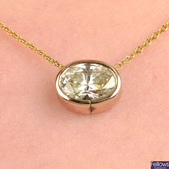 An oval-shape diamond single-stone pendant, on later 18ct gold Tiffany & Co. chain.