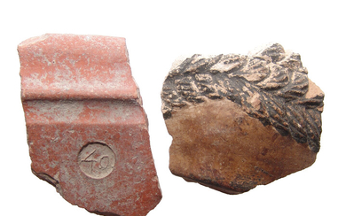 Ancient stucco mask fragment & antique brick fragment