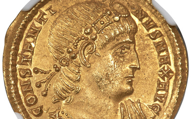 Ancients: , Constantine I the Great, as Augustus (AD 307-337). AV solidus (22mm, 4.49 gm, 11h). NGC MS 5/5 - 3/5....