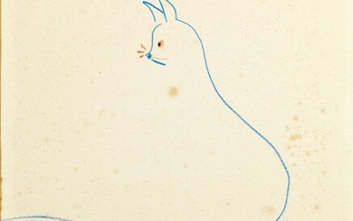 André MALRAUX (1901 - 1976) Le chat Dessin au crayon de couleur dédicacé : "Pour...