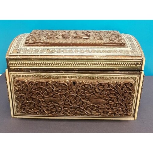 Anglo Indian Carved Sandalwood and Sadeli Double Tea Caddy 1...