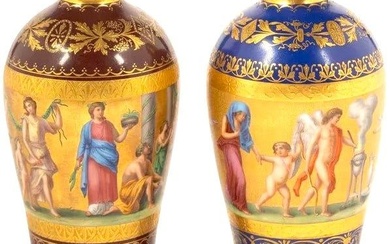 Antique 19th century Two Royal Vienna Austrian hand-painted Porcelain Covered Vases