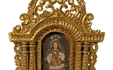 Antique Cuzco School Painting with a Gilt Wood Frame