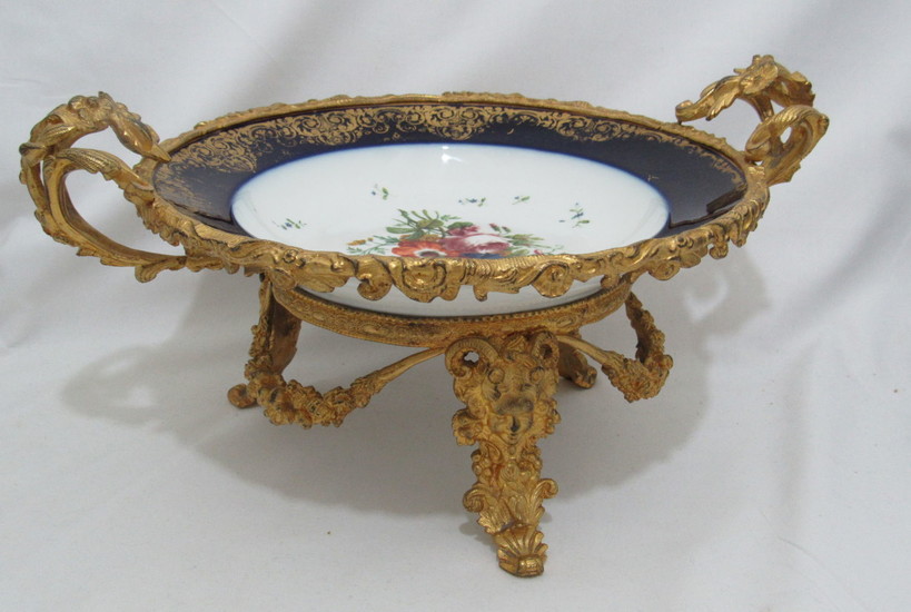 Antique French Porcelain & Bronze Gilden Hand Painted 25...