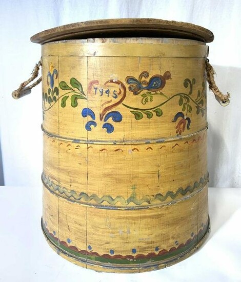 Antique Handmade Hand Painted Grain Barrel