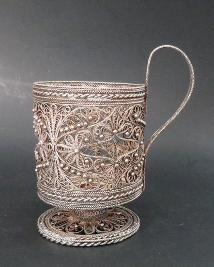 Antique Handmade Victorian Silver Filigree Glass Holder, 1890s