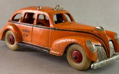Antique Hubley Cast Iron Orange Yellow Taxi Cab