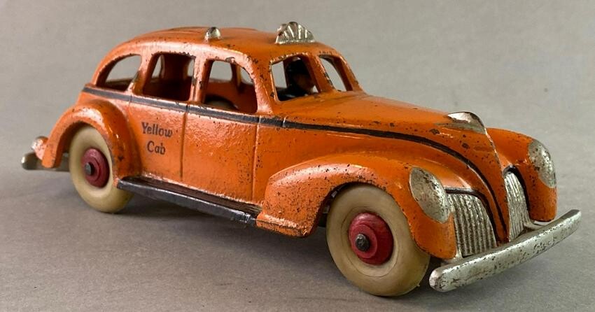 Antique Hubley Cast Iron Orange Yellow Taxi Cab