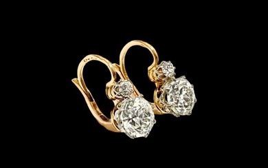 Antique Russian 585 (14kt) gold apx 3TCW Old Miner Diamond Earrings