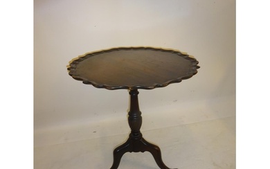 Antique mahogany wine table with circular top with pie crust...