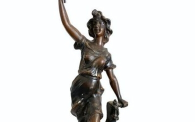 Antique spelter figure of girl - l' industrie - with