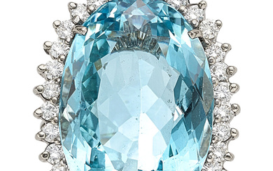 Aquamarine, Diamond, White Gold Ring Stones: Oval-shaped aquamarine weighing...