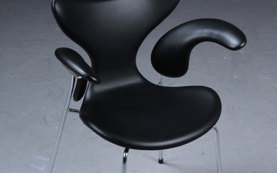 Arne Jacobsen. Armchair, 'Liljen' model 3208 in black 'Classic' leather from Arne Sørensen