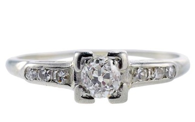 Art Deco 18k Gold Old Mine Cut Diamond Engagement Ring