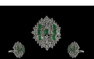 Art Deco 1930s Ladies Platinum Diamond and Emerald Set Cockt...