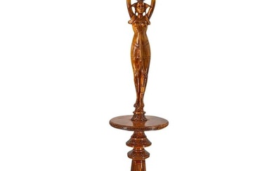 Art Deco Carved Wood Figural Table