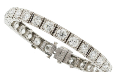 Art Deco Diamond, Platinum Bracelet Stones: European-cut diamonds weighing...