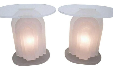 Art Deco Lucite Light Up Side Tables - A Pair