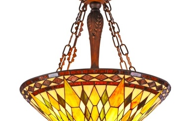 Art Deco Style Stained Art Glass Inverted Ceiling Pendant