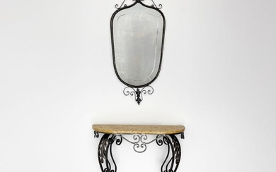 Art Deco Wrought Iron Entryway Console and Mirror