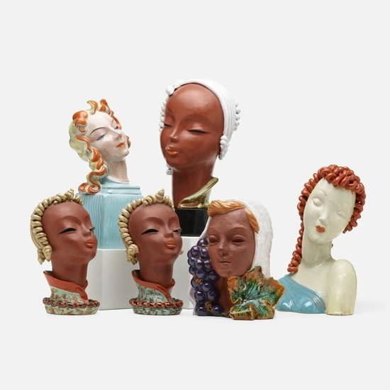 Art Deco, collection of six female busts