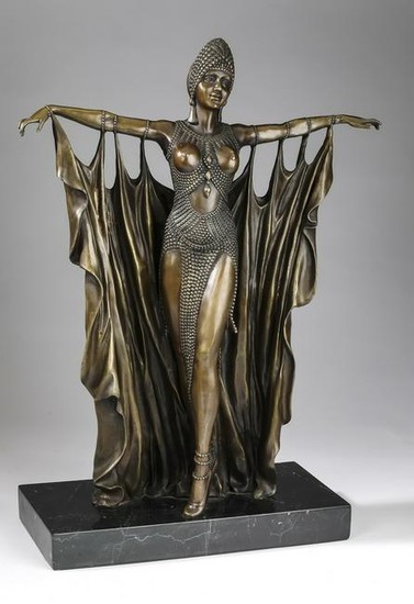 Art Deco style bronze dancer after Chiparus, 21"h