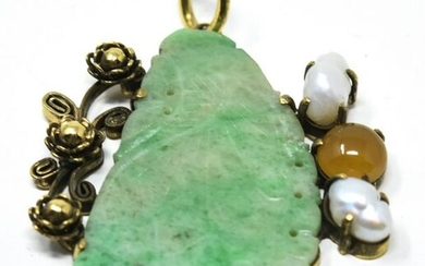 Arts & Crafts Antique Jade Pearl Carnelian Pendant