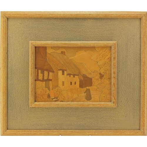 Arts & Crafts Rowley Gallery wooden marquetry panel, Cottag...