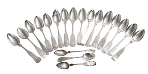 Assembled Coin Silver Fiddleback Spoons