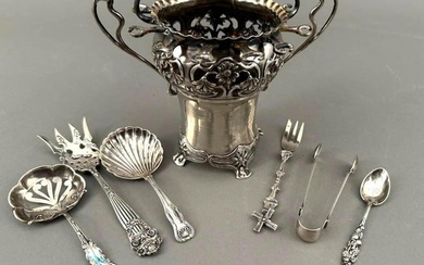 Assorted Sterling Utensils and Art Nouveau Silver Spooner