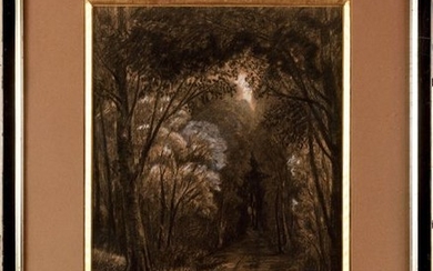 Auguste ALLONGÉ (1833-1898) Paysage au chemin Crayon Signé...