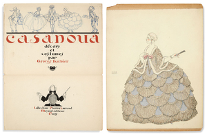BARBIER (G.). Panorama dramatique. Casanova, décors et costumes par George Barbier. Paris, Vogel, 1921, in-4°, en feuilles, chemise d’éditeur.